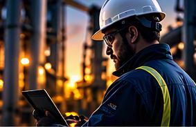 Technician inspecting industrial equipment