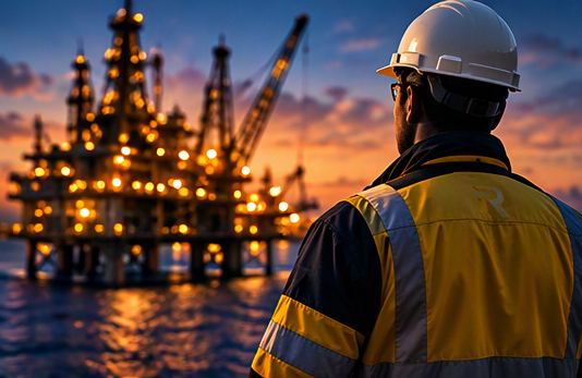 Offshore platform at sunrise